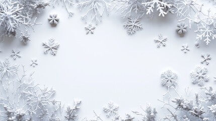 Beautiful White Snowflakes on Minimalist Background
