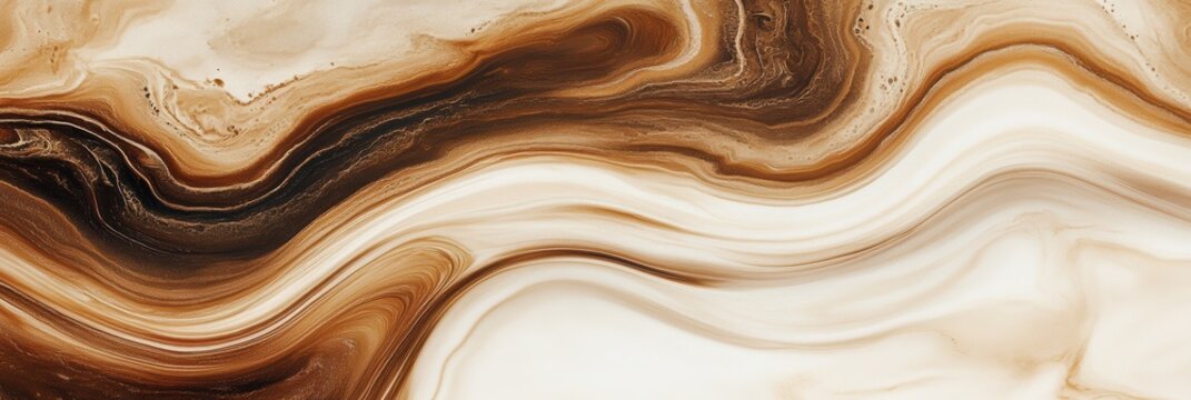 Swirling coffee and cream create a stunning marbled effect, showcasing rich browns and creamy whites in an intricate pattern. Generative AI