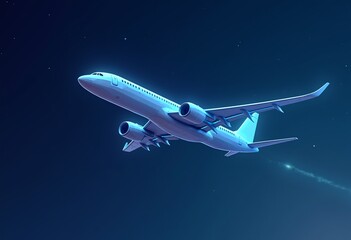 Fototapeta premium Polygonal Aircraft Ascending into the Cosmic Abyss: A Digital Art Exploration