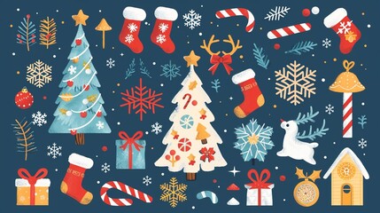 Festive Fusion: A Hand-Drawn Collection of Charming Christmas Elements for a Magical Holiday Celebration