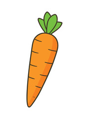 Simple carrot vector illustration with bright colors, bold outlines, and playful design elements.