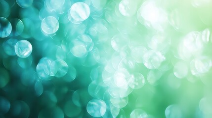 Serene Abstract Background with Soft, Blurred Bokeh Circles in Cool Blue and Green Tones