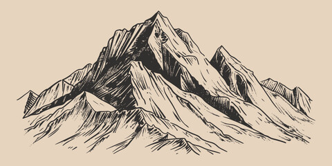 Vintage retro engraving woodcut style sketch draw paint of mountain rock hill peak