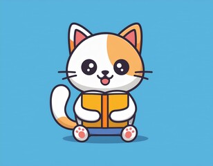cute cat holding book logo