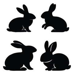 black silhouette  rabbit set vector  with white background