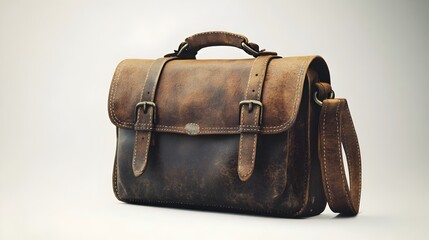 Antique Inspired Leather Bag with Distressed Finish and Elegant Detailing on Bright White Background