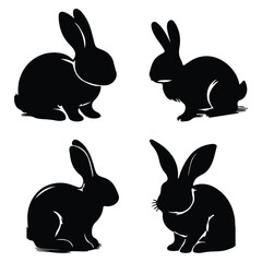black silhouette  rabbit set vector  with white background