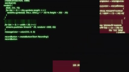 Scrolling glitch program code Loop Animation with RGB shift glitch effect. Program code writing process. Futuristic Backdrop concept for programming and web development. 4K footage.