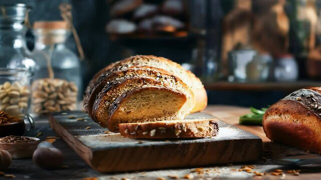 Loaves of sourdough bread, Whole grain and seeds sliced bread	