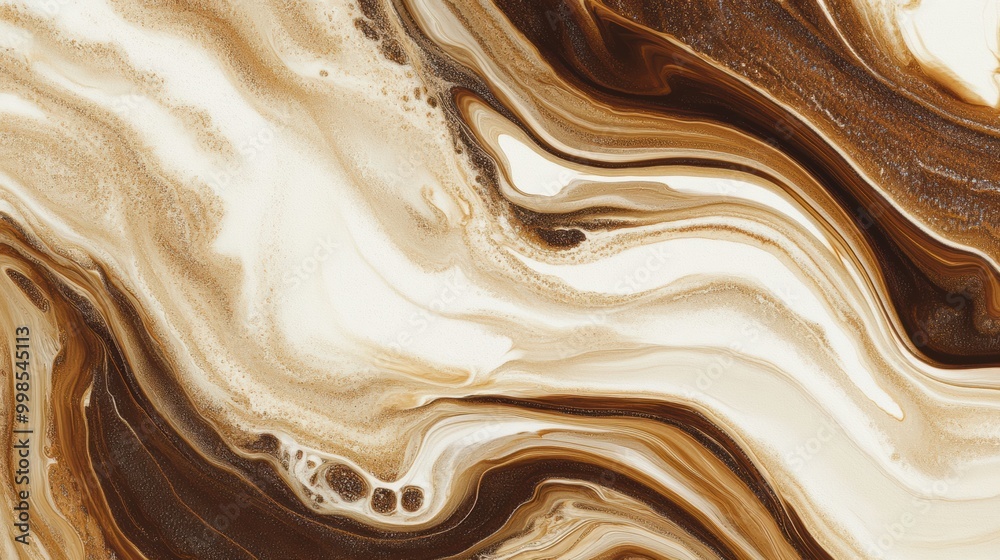 Poster Coffee and cream blend together, creating a mesmerizing marbled pattern with rich, warm tones and smooth swirls and textures. Generative AI
