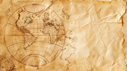 Fototapeta premium Vintage Parchment Map Style Depiction of Earth Globe with Hand Drawn Continents