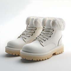 Cozy Winter Boots with Plush Faux Fur Lining on Pristine White Background