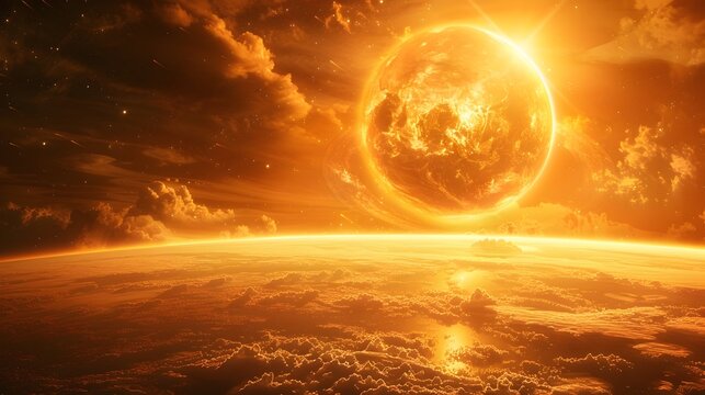 Fiery Planetary Sphere with Erupting Solar Flares in Cosmic Landscape