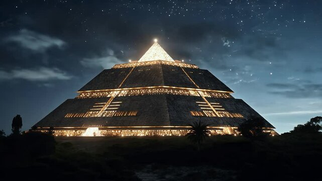Illuminated Pyramid under a Starry Night