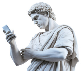 Obraz premium PNG Greek sculpture holding phone person statue human.