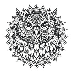 Fototapeta premium owl mandala decorative design. coloring page, tattoo design, print design