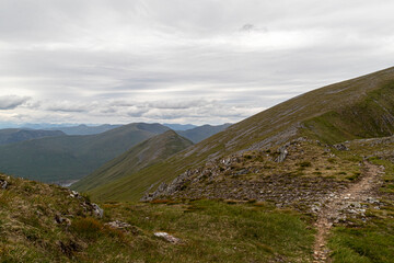 Hiking route across Carn Eighe, Glen Affric Scottish highlands