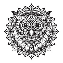 Fototapeta premium owl mandala decorative design. coloring page, tattoo design, print design