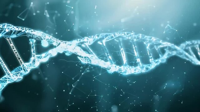 futuristic 4K animation DNdouble lix forming out debris glittering particles cinematic depth field perfect sciencethemed projects geneticsbased visual loop motion biology deoxyribonucleic acid