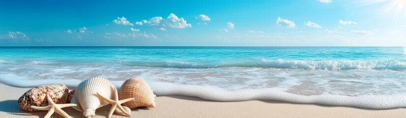 Obraz premium Seashells on a Sunny Beach with Azure Water