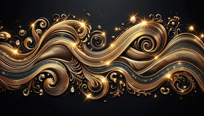 Abstract of golden sparkle line Luxury background design,sparkling glitter line art illustration in black background