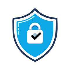 Blue shield with white lock and black tick mark.ideal for cyber security, privacy, data protection, online safety, vector style.