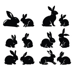 black silhouette  rabbit set vector  with white background