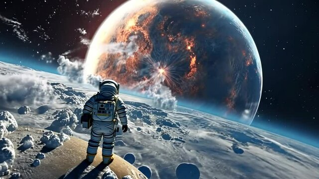 Astronaut Gazing at Fiery Planet