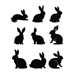 black silhouette  rabbit set vector  with white background