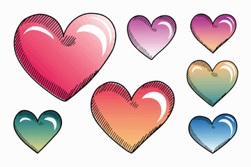 Doodle hearts sketch set