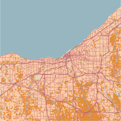 Fototapeta premium Map of Cleveland in Ohio in a sandy theme. Contains layered vector with roads water, parks, etc.