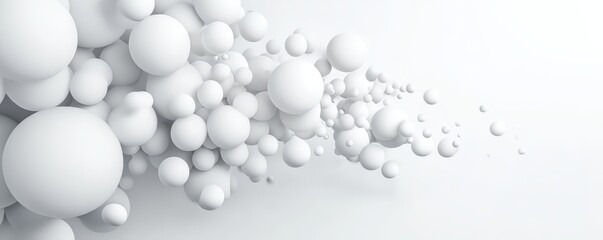 Abstract design of white spheres creating a dynamic effect, suggesting motion and depth against a minimalist background.
