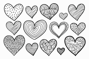 Doodle hearts sketch set