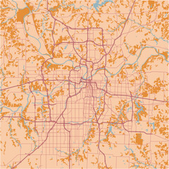 Map of Kansas City in Missouri in a sandy theme. Contains layered vector with roads water, parks, etc.