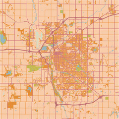 Map of Lincoln in Nebraska in a sandy theme. Contains layered vector with roads water, parks, etc.