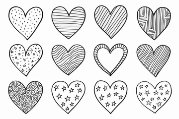 Doodle hearts sketch set