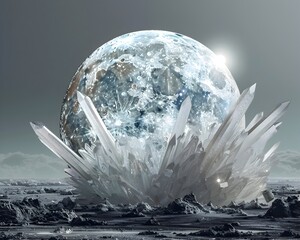 Fototapeta premium Crystalline Surface of an Alien Moon Surreal Cosmic Landscape with Gemstone like Structures