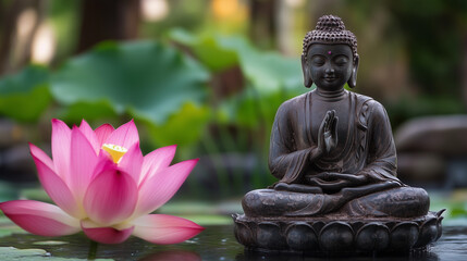 Buddha, Buddha Statue on a Rainy Day, Buddha Statue with Water Drops