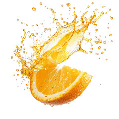 An orange slice splashed with fresh juice, cut into slices