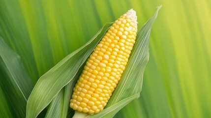 Fresh Corn on the Cob Surrounded by Green Leaves