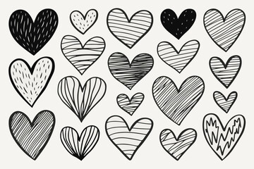 Doodle hearts sketch set