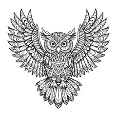 Obraz premium owl mandala decorative design. coloring page, tattoo design, print design