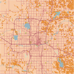 Map of Oklahoma City in Oklahoma in a sandy theme. Contains layered vector with roads water, parks, etc.