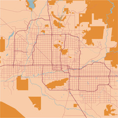 Obraz premium Map of Phoenix in Arizona in a sandy theme. Contains layered vector with roads water, parks, etc.