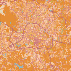 Map of Raleigh in North Carolina in a sandy theme. Contains layered vector with roads water, parks, etc.