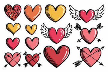 Doodle hearts sketch set