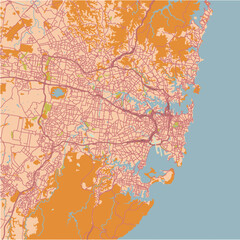 Fototapeta premium Map of Sydney in Australia in a sandy theme. Contains layered vector with roads water, parks, etc.