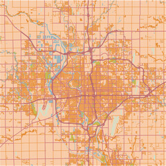 Obraz premium Map of Wichita in Kansas in a sandy theme. Contains layered vector with roads water, parks, etc.
