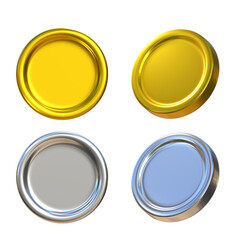 Golden and silver coins 3d on png transparent background.