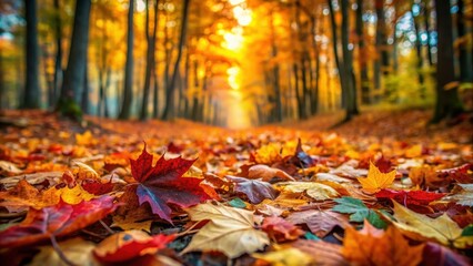 Forest floor covered in colorful autumn leaves, with selective focus, autumn, leaves, forest, floor, colorful, nature